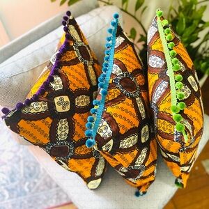 LC By JIDS African inspired Trio Vibrant Orange and Brown Accent Pillows
